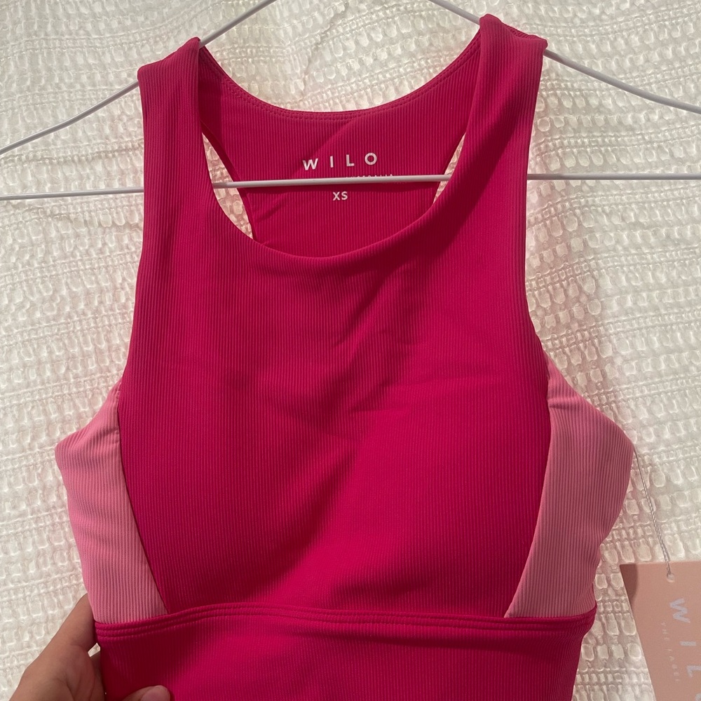 Pink Colorblock Ribbed Crop Tank Top